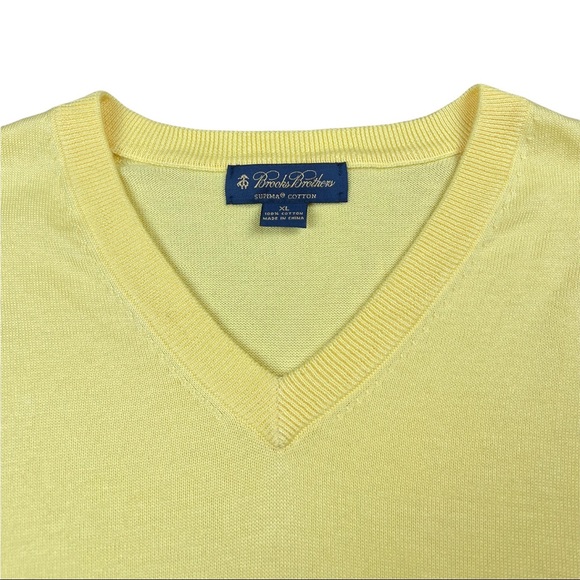 Brooks Brothers Sweater Vest Mens Extra Large XL Yellow V-Neck Cotton Pullover - Picture 4 of 6
